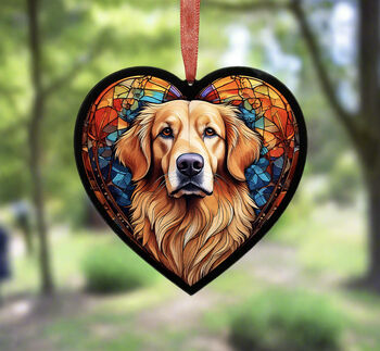 Golden Retriever Stained Glass Effect Heart Suncatcher, 5 of 5