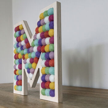‘Home’ Plywood And Wool Pom Pom Letters Decoration, 6 of 12