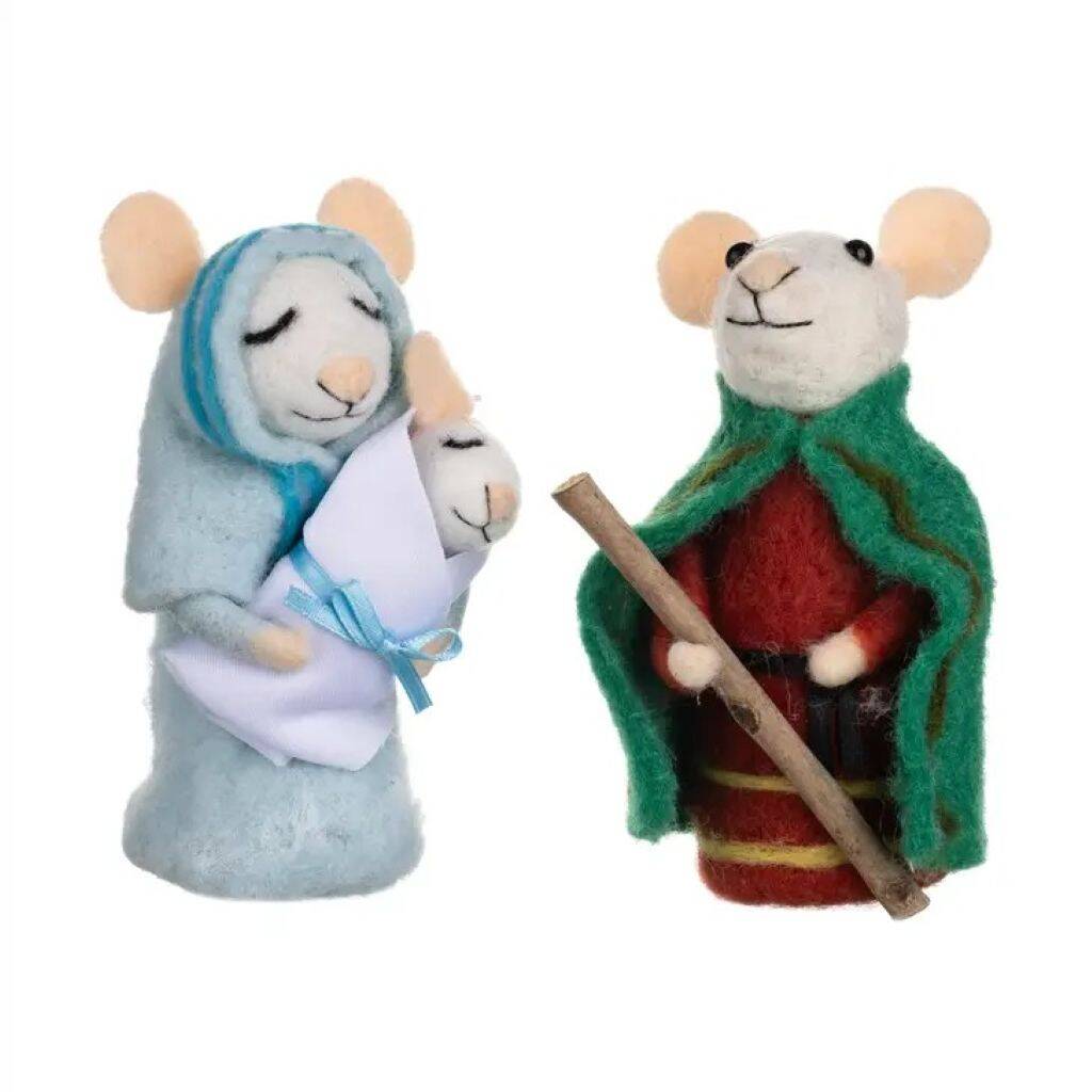 Christmas Felt Pair Of Nativity Mice Standing Decoration, 1 of 1