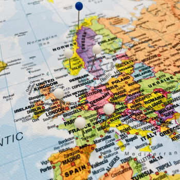 Push Pin World Travel Map Framed Canvas Pin Board, 4 of 6