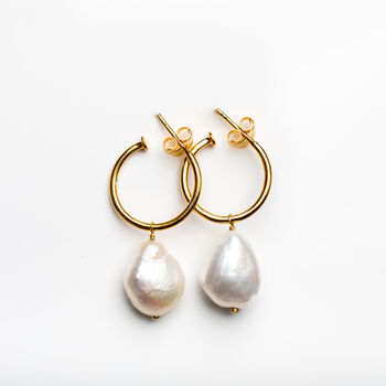 Gold Plated Pearl Hoop Earrings, 5 of 7