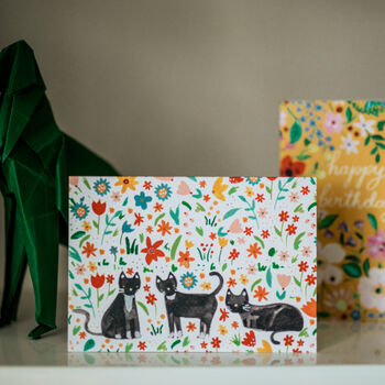 Three Cats Floral Greetings Card, 2 of 9