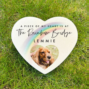 Personalised Pet Rainbow Bridge Photo Resin Heart Grave Marker, 3 of 5