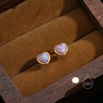 Sterling Silver Purple Opal Heart Screw Back Earrings, 5 of 8