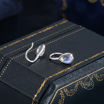 Sterling Silver Pear Shape Moonstone Droplet Drop Hook Earrings, 5 of 11