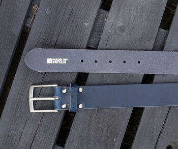 Premium Blue English Leather Mens Belt Handmade, 4 of 6