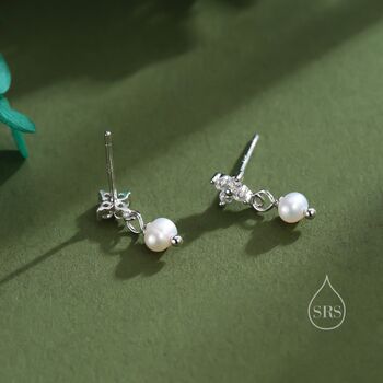 Genuine Pearl And Hydrangea Flower Cz Drop Earrings, 7 of 12