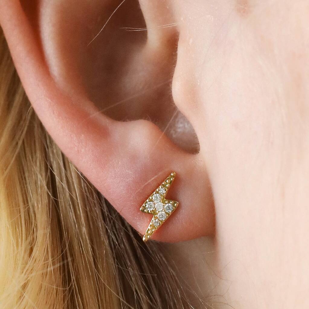 Crystal Lightning Bolt Stud Earrings In Gold Plating, 1 of 6