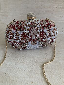Maroon Handcrafted Embroidered Oval Clutch Bag, 3 of 10