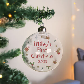 Personalised First Christmas Glass Bauble, 2 of 7