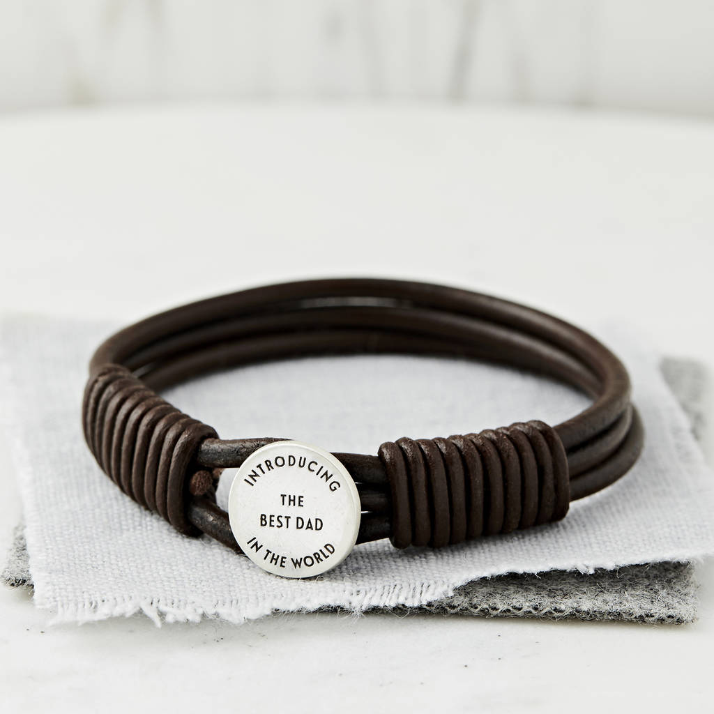 Personalised Silver And Leather Best Dad Bracelet, 1 of 6