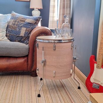 Real Drum Table Large Wood Grain, Chrome, Man Cave, Drummer, Upcycled, 3 of 11