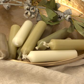 10 Short Dinner Candles | Ivory And Green Assortment, 3 of 7