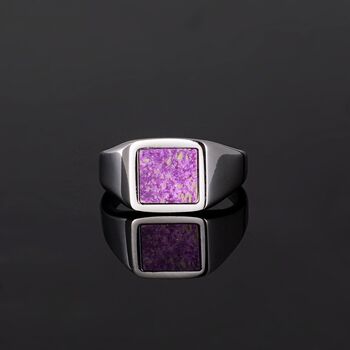 Gold Men's Purple Sugilite Gemstone Square Signet Ring, 5 of 11