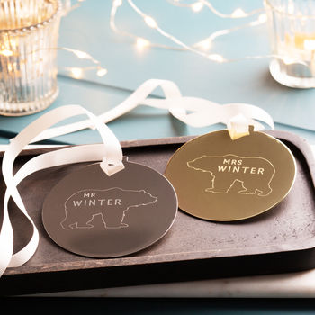 Personalised Mr And Mrs Polar Bear Disc Decoration, 3 of 3