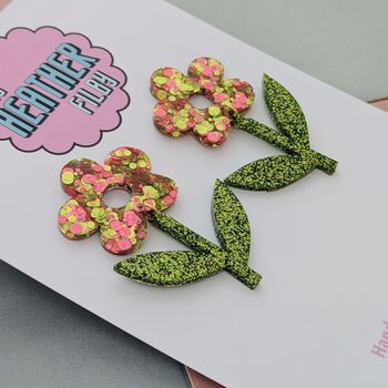 Flower And Stem Glitter Earrings, 2 of 4