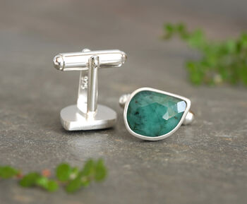 7ct Natural Emerald Cufflinks In Sterling Silver, 2 of 2