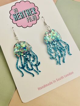 Jellyfish Glitter Resin Earrings / Fun Statement Earrings / Gift For Under The Sea And Ocean Lovers, 7 of 12