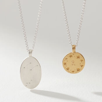 Reversible Initial And Zodiac Necklace In Silver Or Gold, 2 of 4