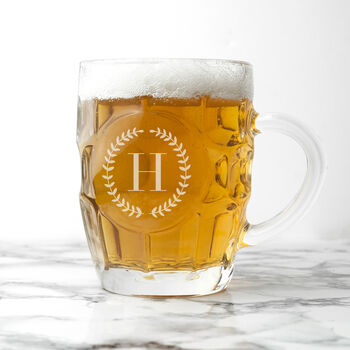Monogrammed Wreath Dimpled Beer Glass, 3 of 6