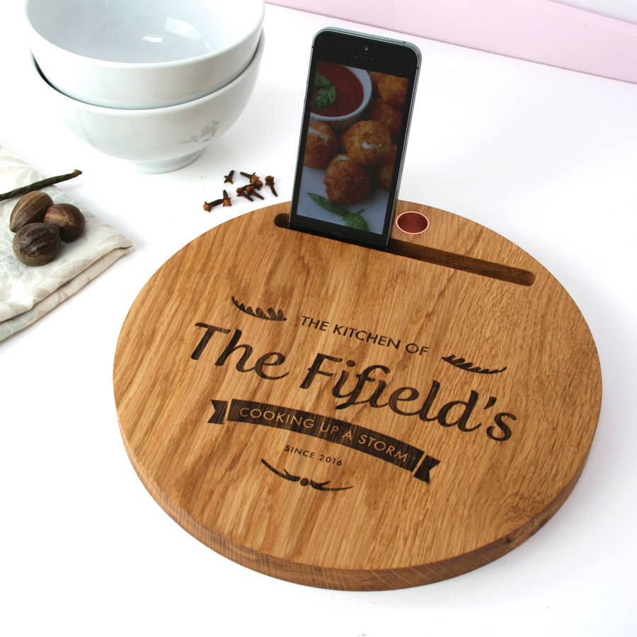 Oak And Copper Personalised Chopping Board iPad Stand, 1 of 3