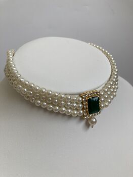 Green 18 K Gold Plated Pearl Indian Choker Set, 3 of 6