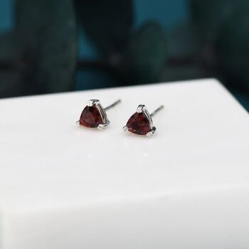 Genuine Garnet Stone Stud Earrings In Sterling Silver, 2 of 11