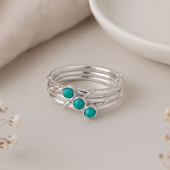 Sterling Silver Green Magnesite Turquoise Stacking Ring Set – Three Rings, 3 of 5