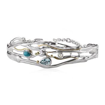 Hinged Sterling Silver Larimar And Pearl Bangle, 2 of 7