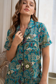 Turquoise Short Satin Pyjama Set, 4 of 6
