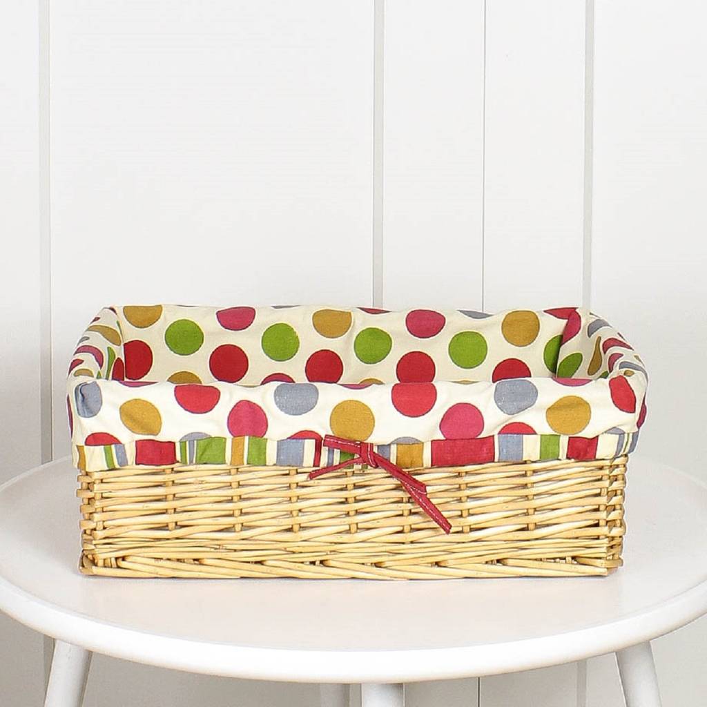 rattan multi polka dot lined storage baskets by marquis & dawe