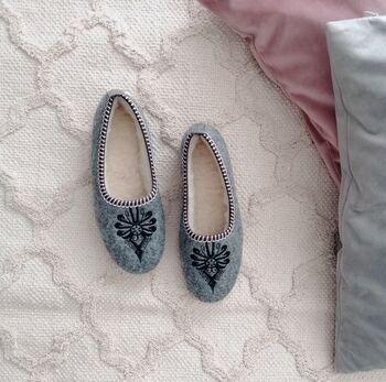 Pansy Felt Embroidered Ballerina Slippers, 3 of 5