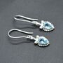Blue Topaz Dangle Earrings: Silver Or Gold, Floral Drop, thumbnail 6 of 7