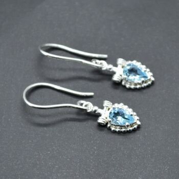 Blue Topaz Dangle Earrings: Silver Or Gold, Floral Drop, 6 of 7