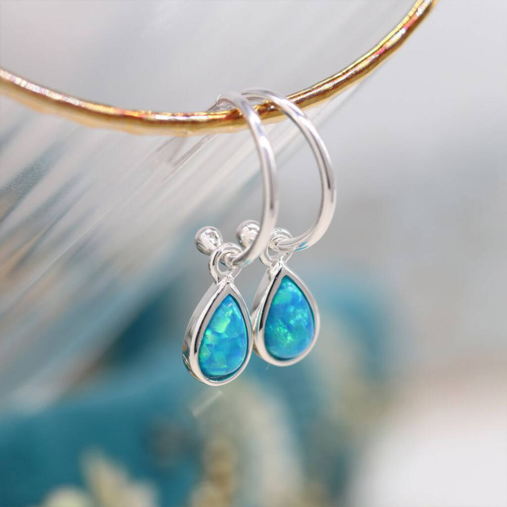 Sterling Silver and Blue Opalique Teardrop Drop Earrings – Amber Bay