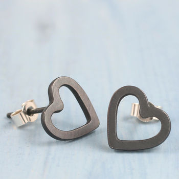 Silver Heart Earrings. Geometric Studs, 4 of 10
