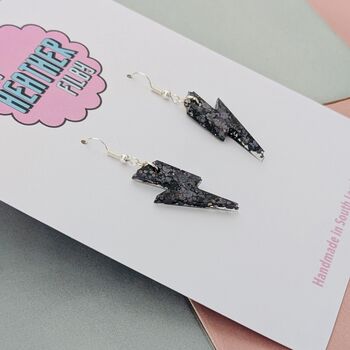 Small Black Lightning Bolt Earrings / Gothic Statement Earrings Dark Alternative Aesthetic / Bold Midnight Accessory, 3 of 4