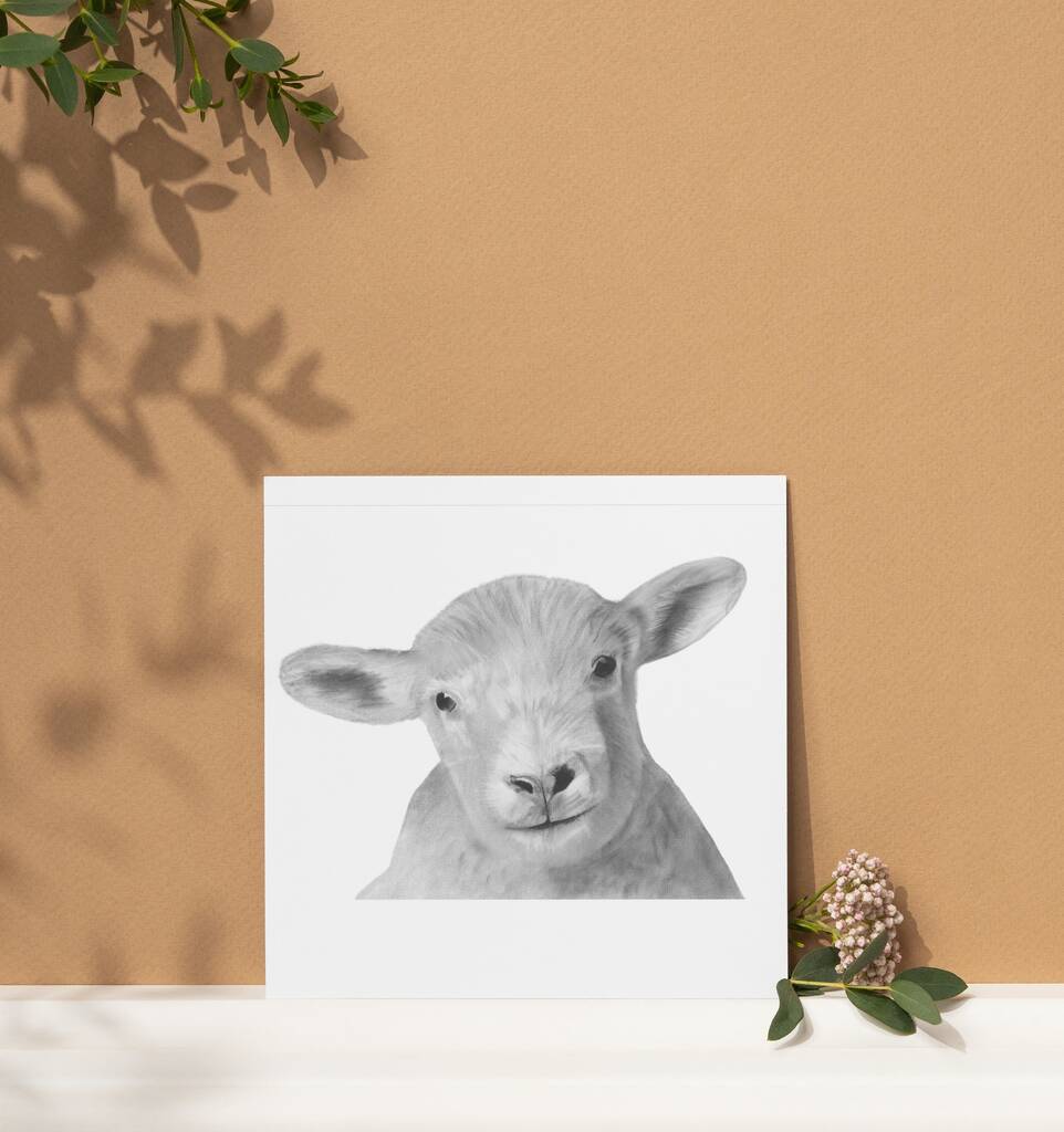 Luxury Lamb Blank Greeting Card And Envelope By Libra Fine Arts