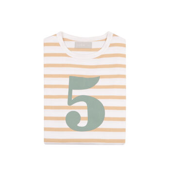 Biscuit + White Breton Striped Number/Age T Shirt Green, 6 of 6