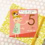 Copper Foiled Flower Girl 5th Birthday Card, thumbnail 1 of 5