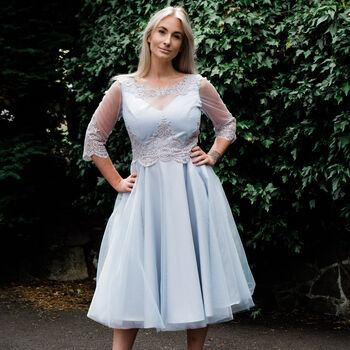 Lace And Tulle Silver And Blue Occasion Dress, 2 of 4