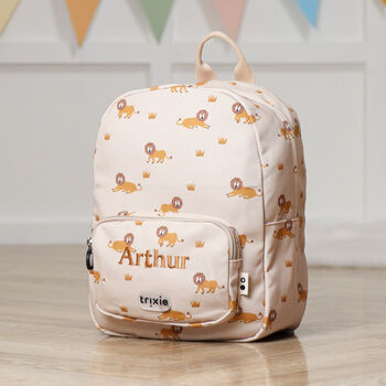 Personalised Trixie Backpack With Lively Lion Print For Nursery, School, Holiday, 2 of 6