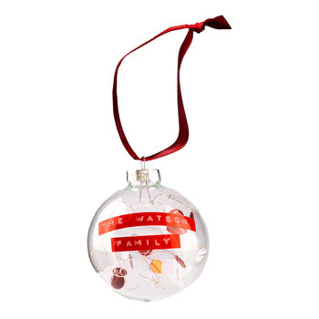 Personalised Christmas Tree Ornament Red And White Bauble, 3 of 8