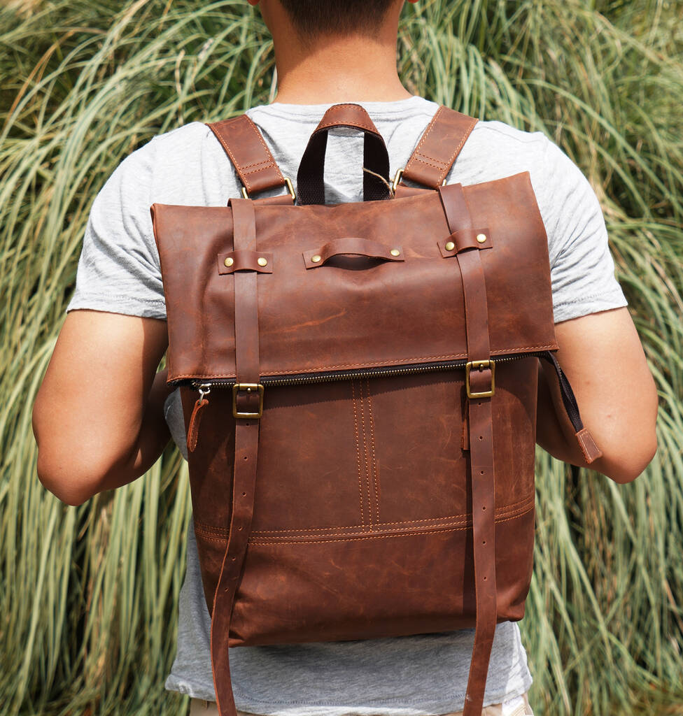 Straps Detail Genuine Leather Backpack By EAZO | notonthehighstreet.com