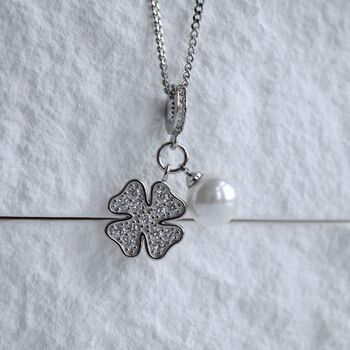 Lucky Flower With Freshwater Pearl Necklace 925, 5 of 7