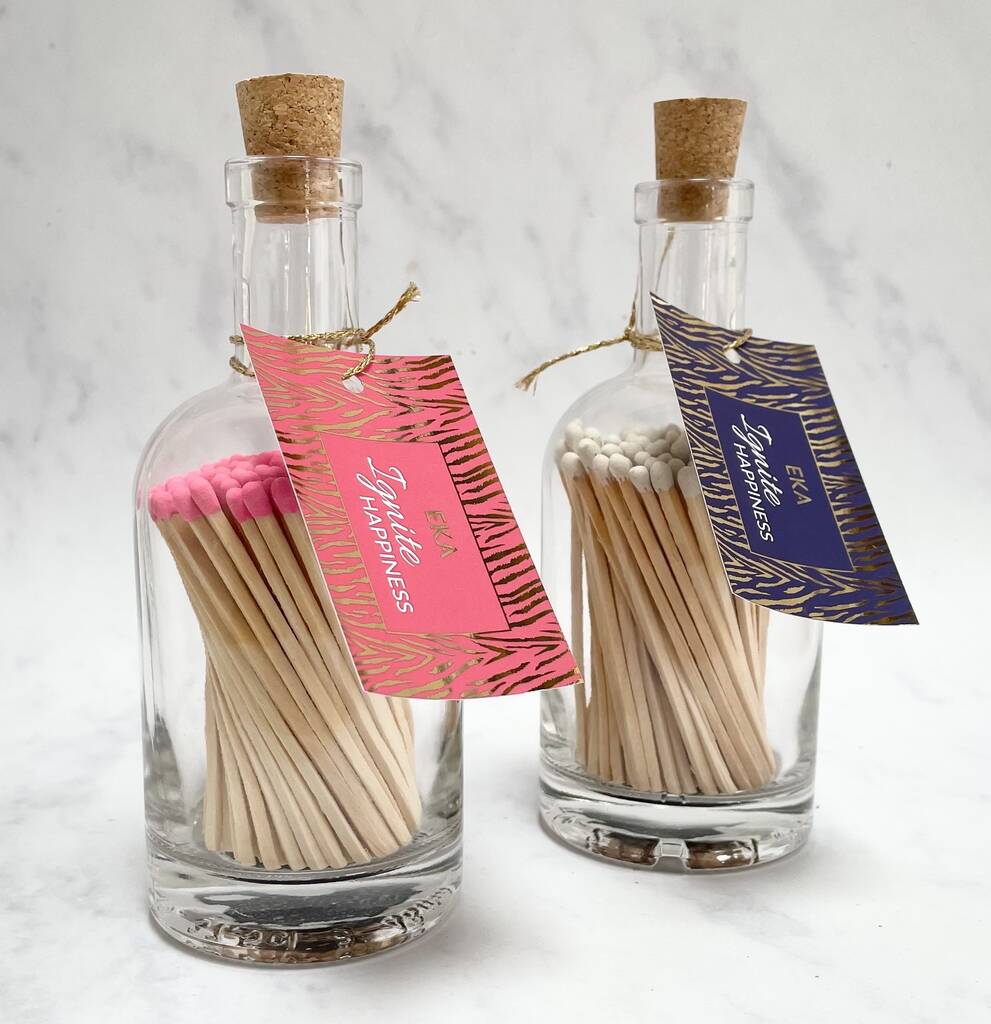 Luxury Long Hot Pink Matches In Glass Jar By EKA Scents