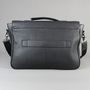 Black Leather Laptop Messenger Bag With Orange Zip, 6 of 8