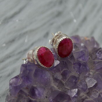 Red Sillimanite Silver Stud Earrings: Oval Gemstone, 5 of 6