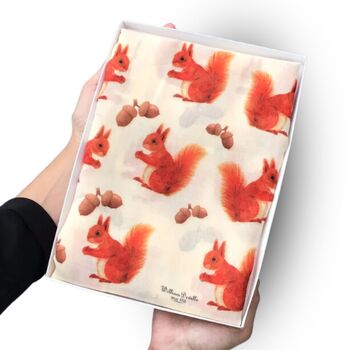 Cute Red Squirrel Print Scarf In Personalised Gift Box, 2 of 7