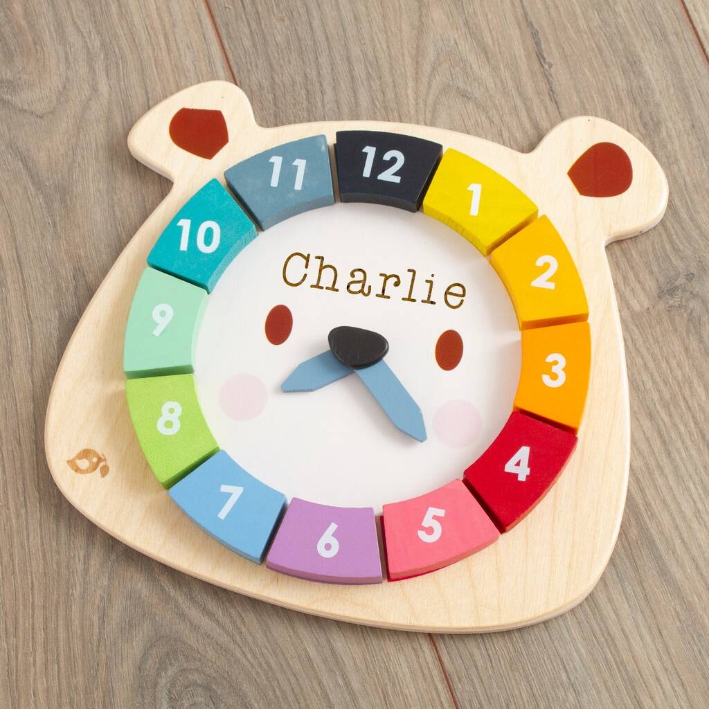 Image of Personalised Tenderleaf Wooden Bear Clock Puzzle